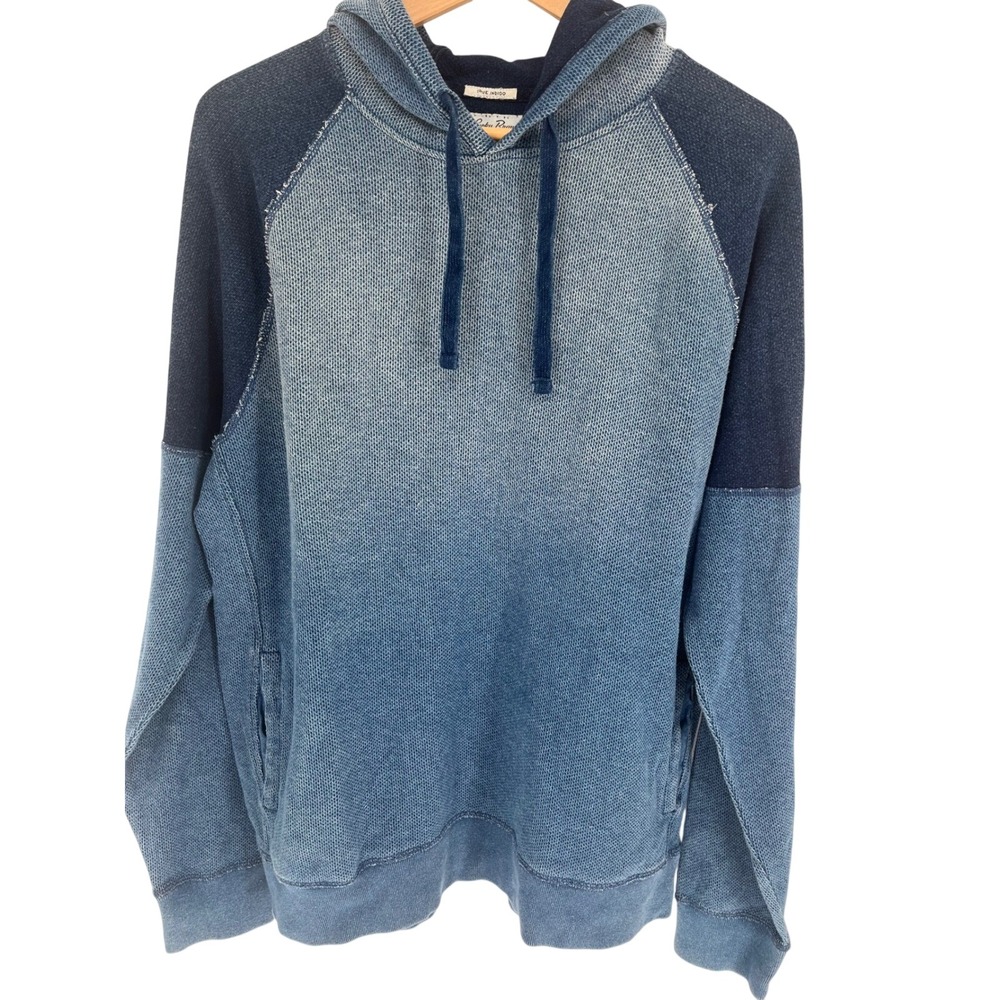 LUCKY BRAND Hoodie Grey Label Mens Large Blue True Indigo Knit Raglan Pullover